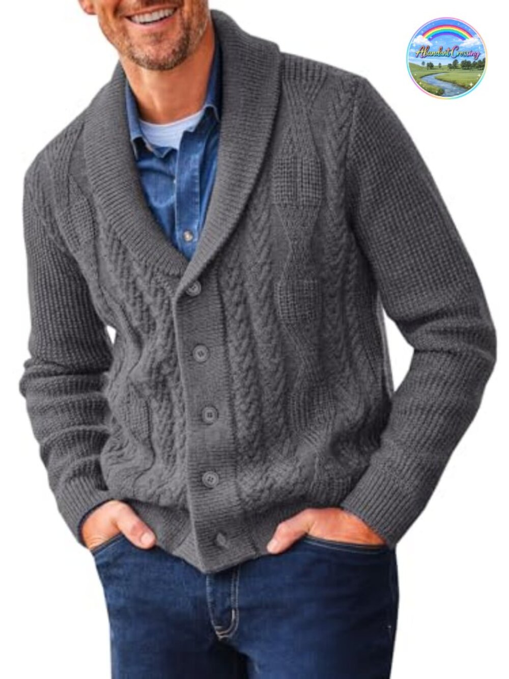 Mens Shawl Collar Cable Knit Cardigan Sweater Button Winter Outwear